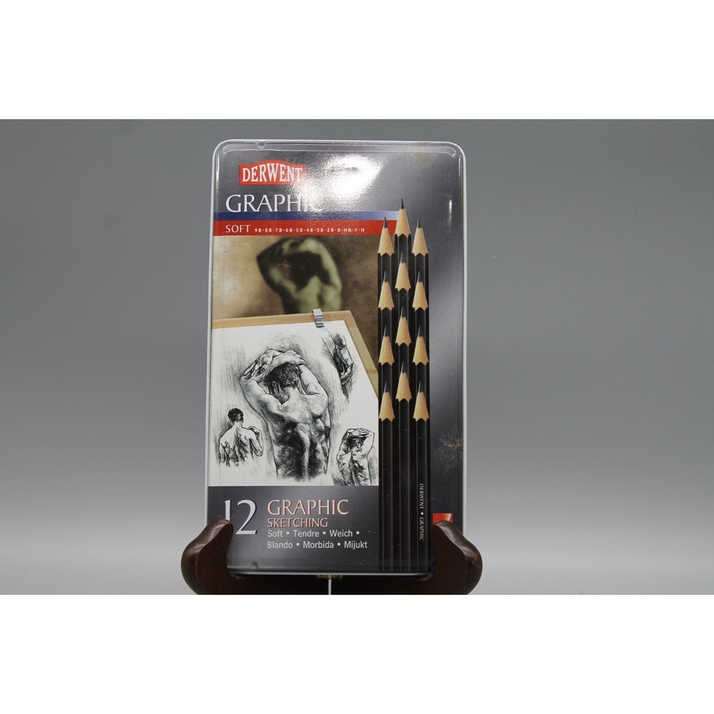 Derwent Graphic 12 Graphite Drawing Sketching Pencil Set 9B-H Artist Tin England